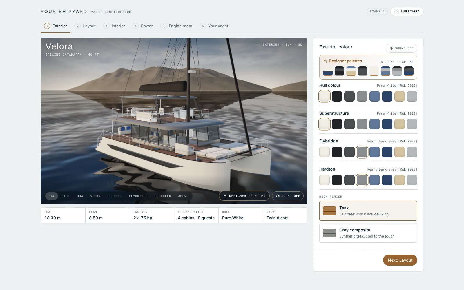 Example yacht configurator built by Aurelia