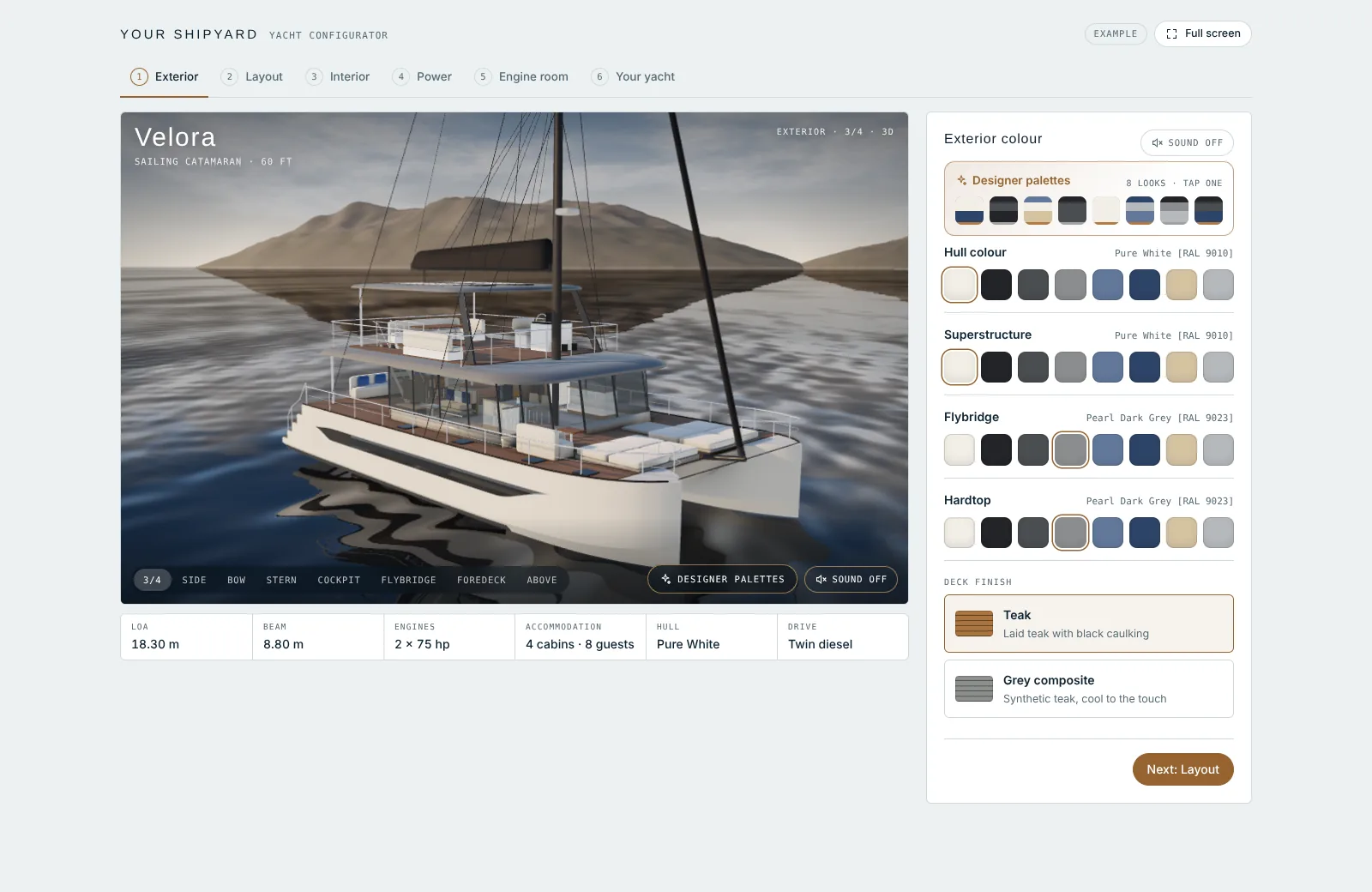 Example yacht configurator built by Aurelia