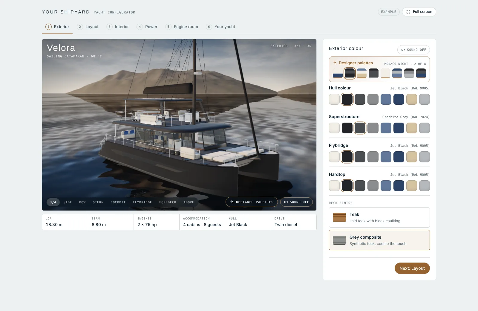 Example yacht configurator built by Aurelia