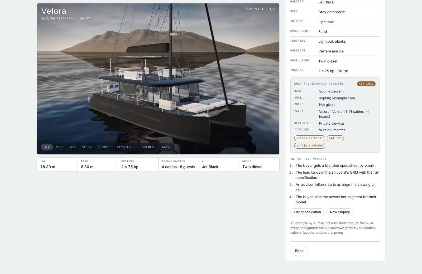 Example yacht configurator built by Aurelia